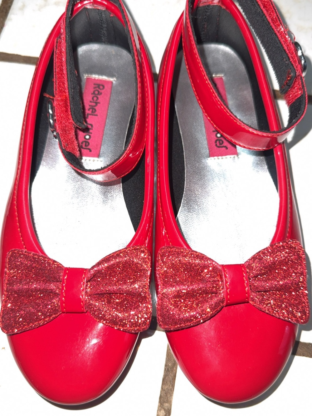 Rachel Red Patent Girls' Mary Jane Shoes with Glitter Bow